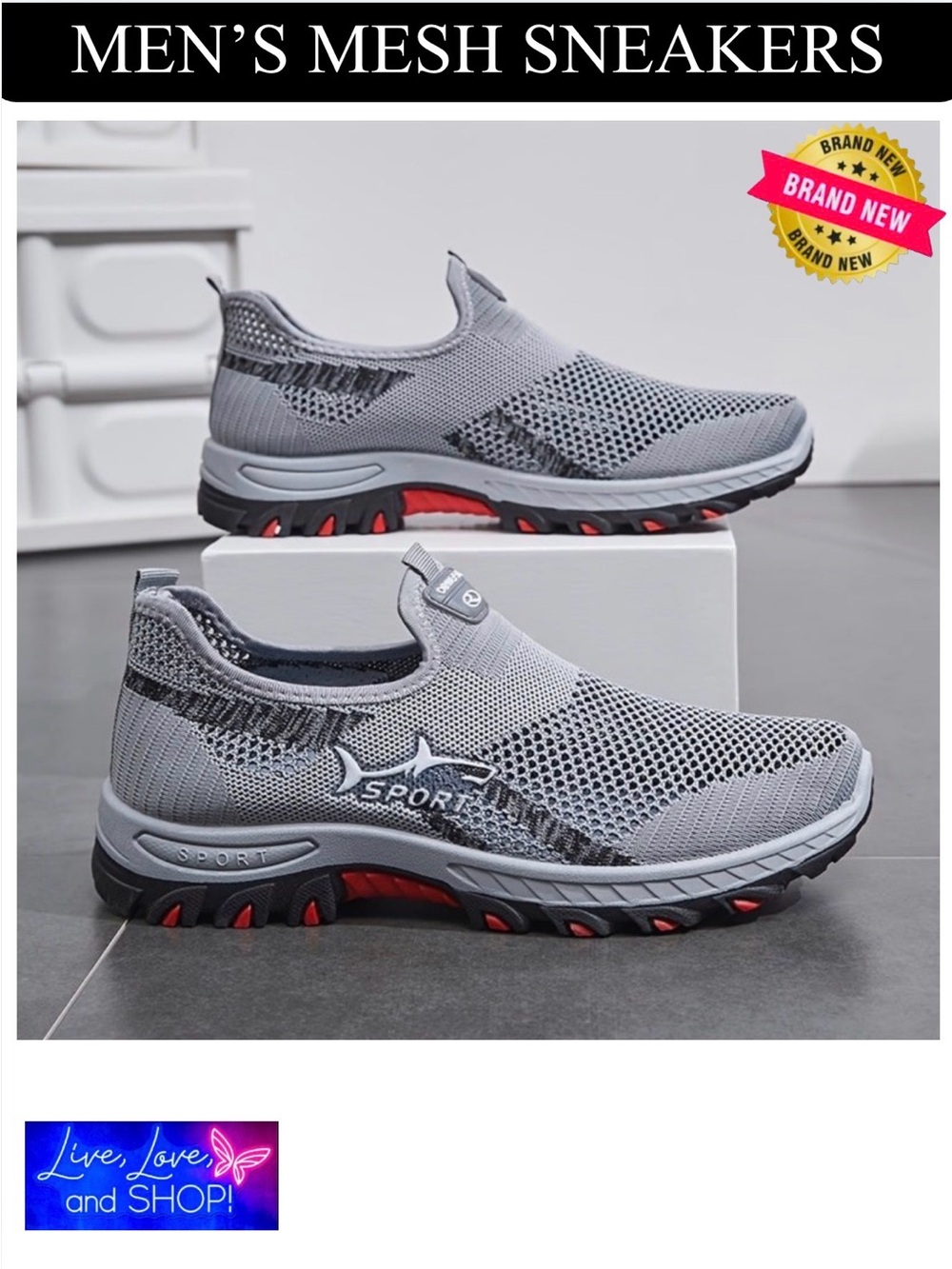 MESH SNEAKERS: Men's Gray Slip-On, NWOT